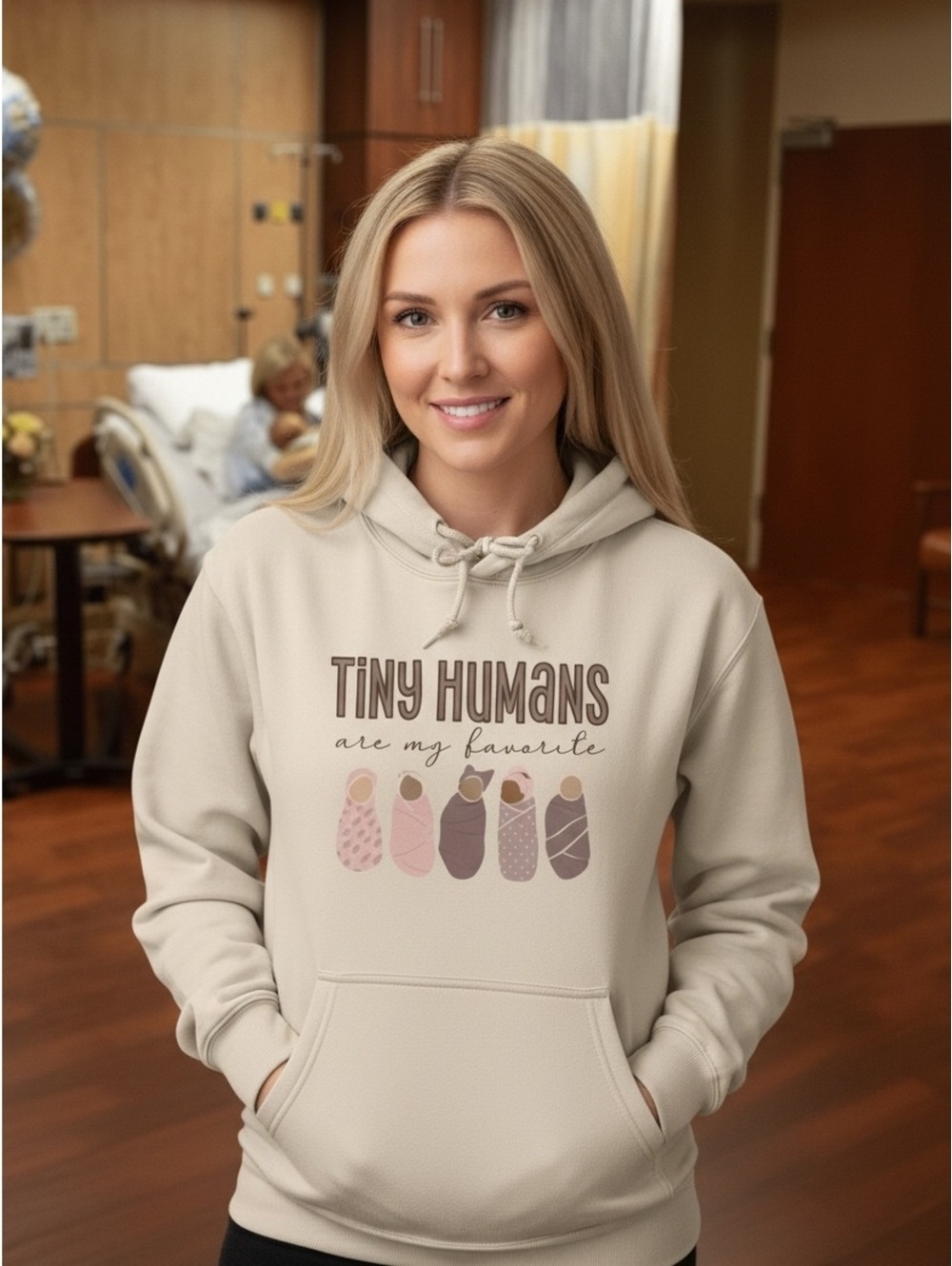 Tiny Humans Labor & Delivery NICU Mother Baby nurse custom hoodie. Size medium.